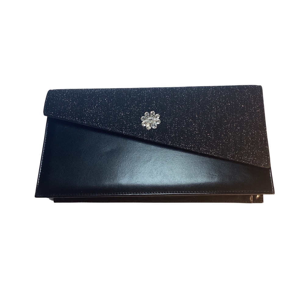 Glitter Asymmetric Clutch Bag Womens Large Black Formal Evening Prom